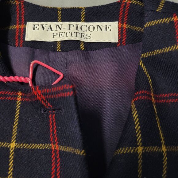 Evan Picone 100% Wool Tweed Evan Blazer Jacket Womens Petite 6 Blue Plaid Button - Picture 14 of 16